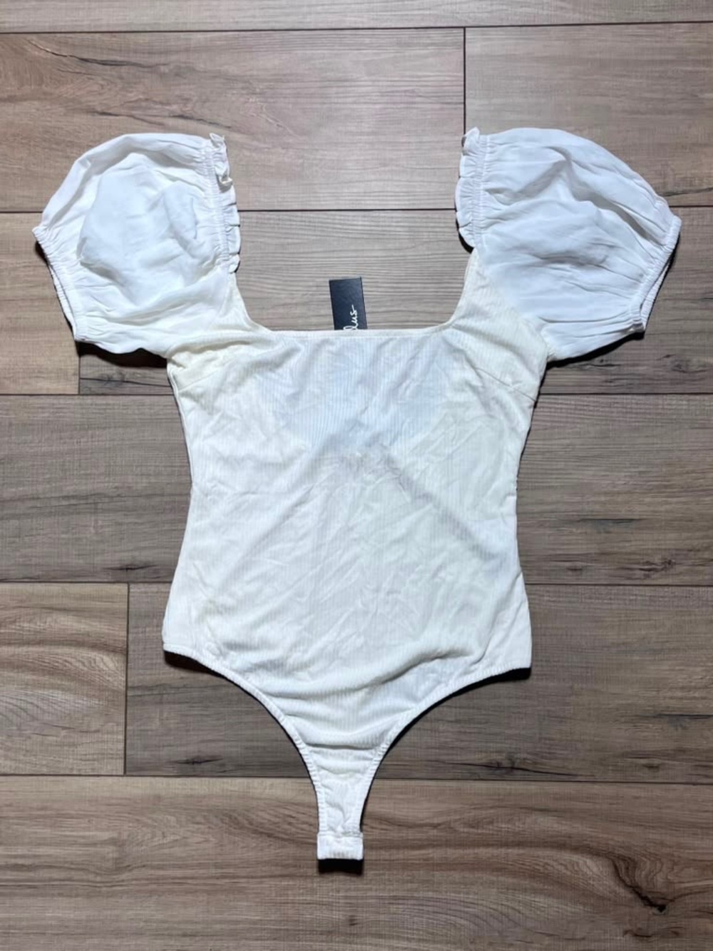 Lulus Womens Puff Short Sleeve Ribbed Bodysuit Size Small Light Cream